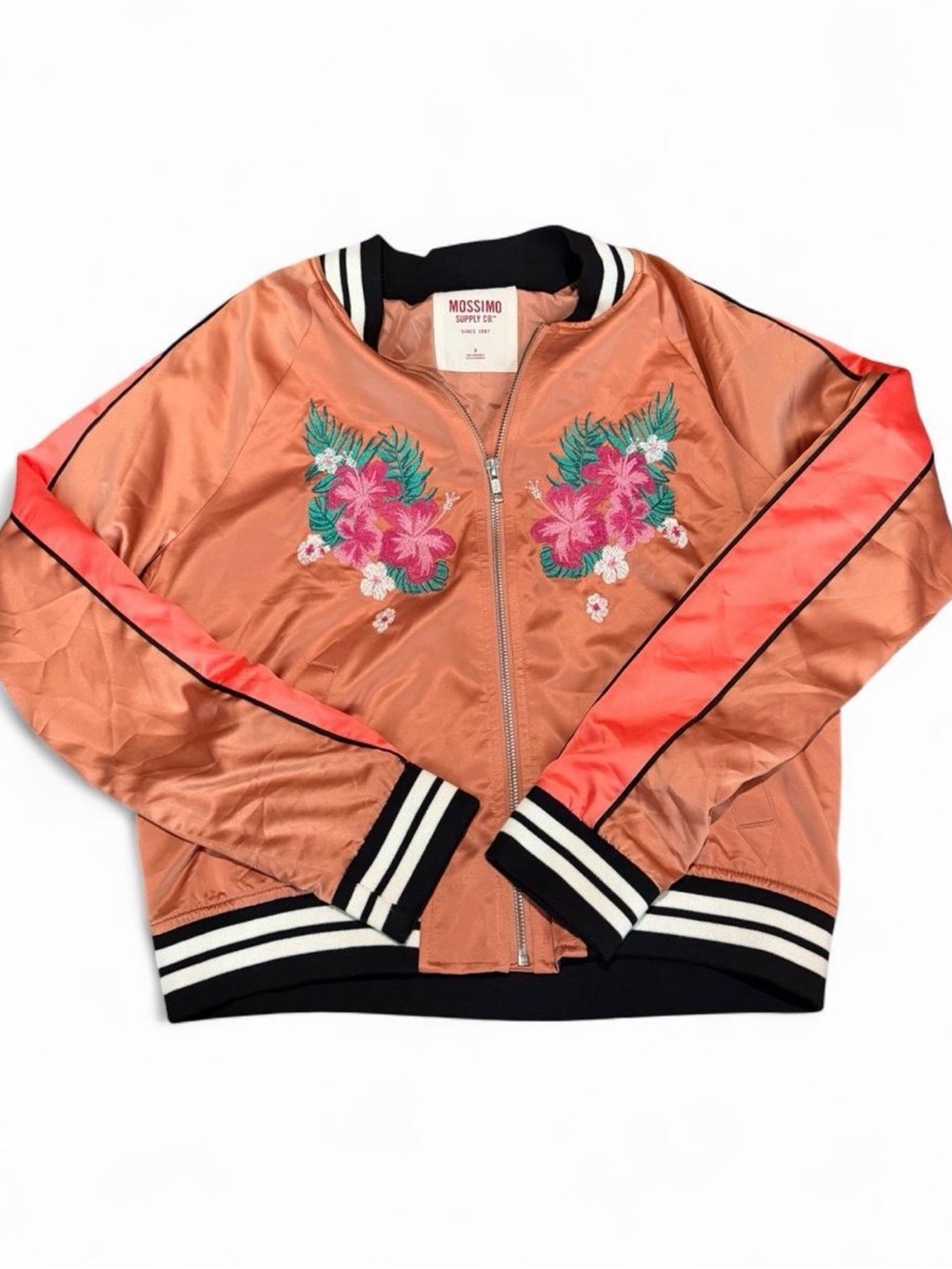 Mossimo Supply Co. Rose Gold Satin Floral Embroidered Varsity Jacket